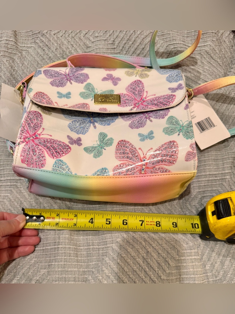 Betsey Johnson Luv Betsey Patent Crossbody Purse Handbag Rainbow Butterflies NEW - Picture 10 of 11